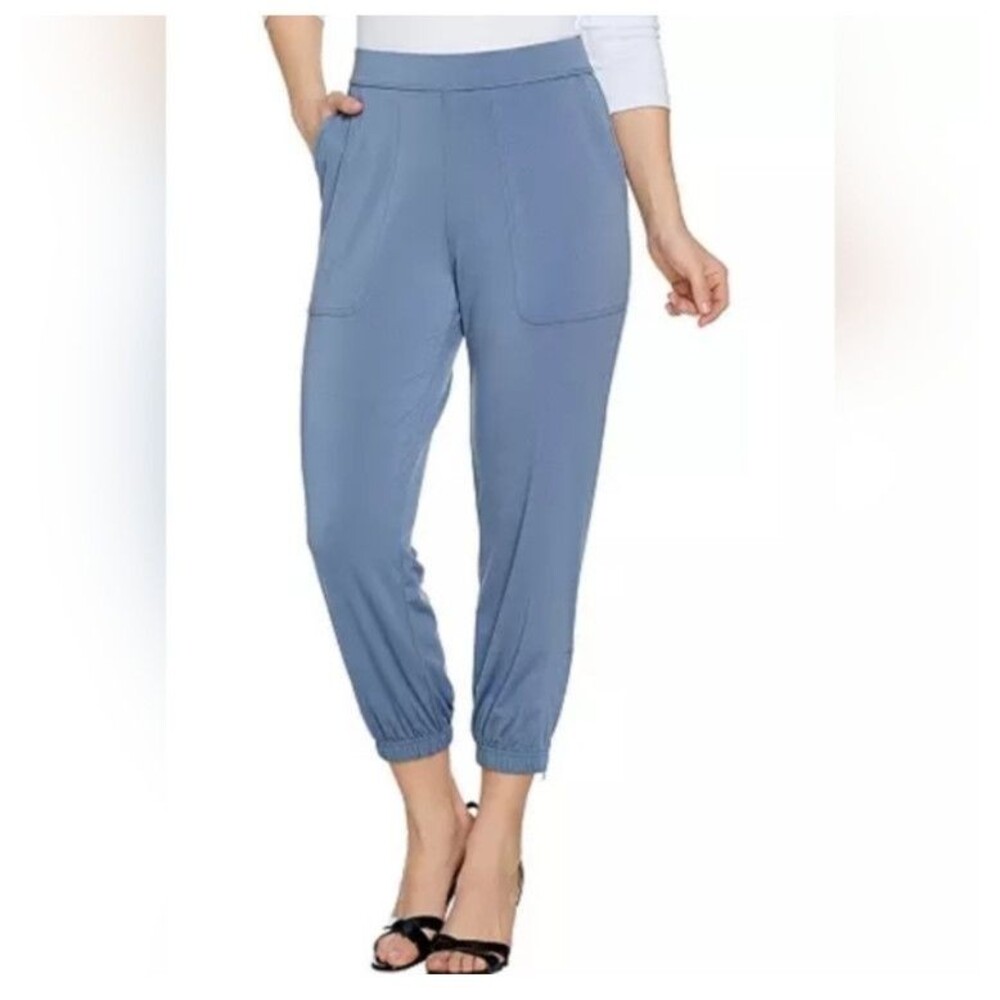 Lisa Rinna Collection Crop Jogger Pants Slate Blue Zipper Hem Stretch Womens L